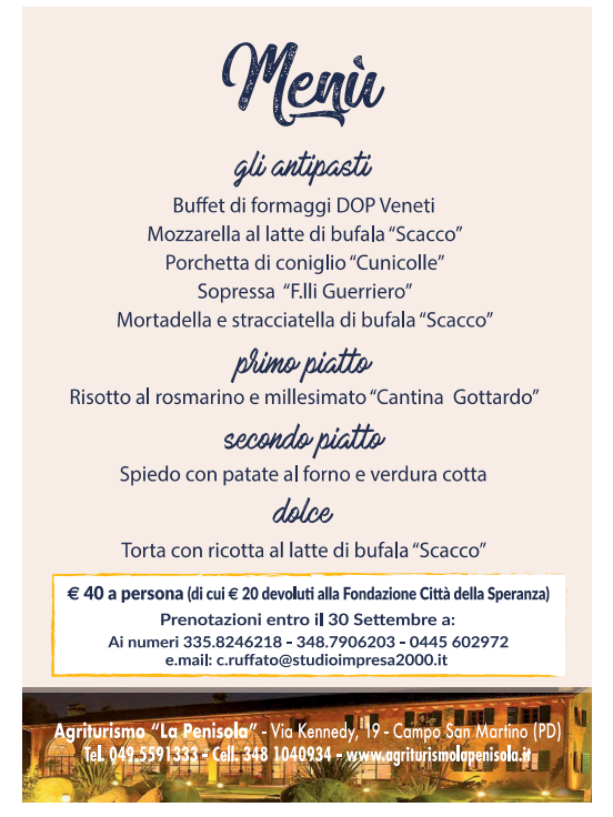 locandina del menù dell'agriturismo La Penisola a Campo San Martino