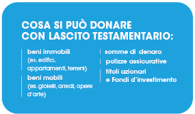 grafica con spiegazione su cosa si può donare con il lascito testamentario