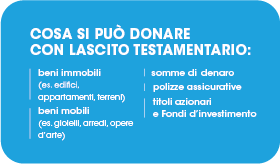 grafica con spiegazione su cosa si può donare con il lascito testamentario