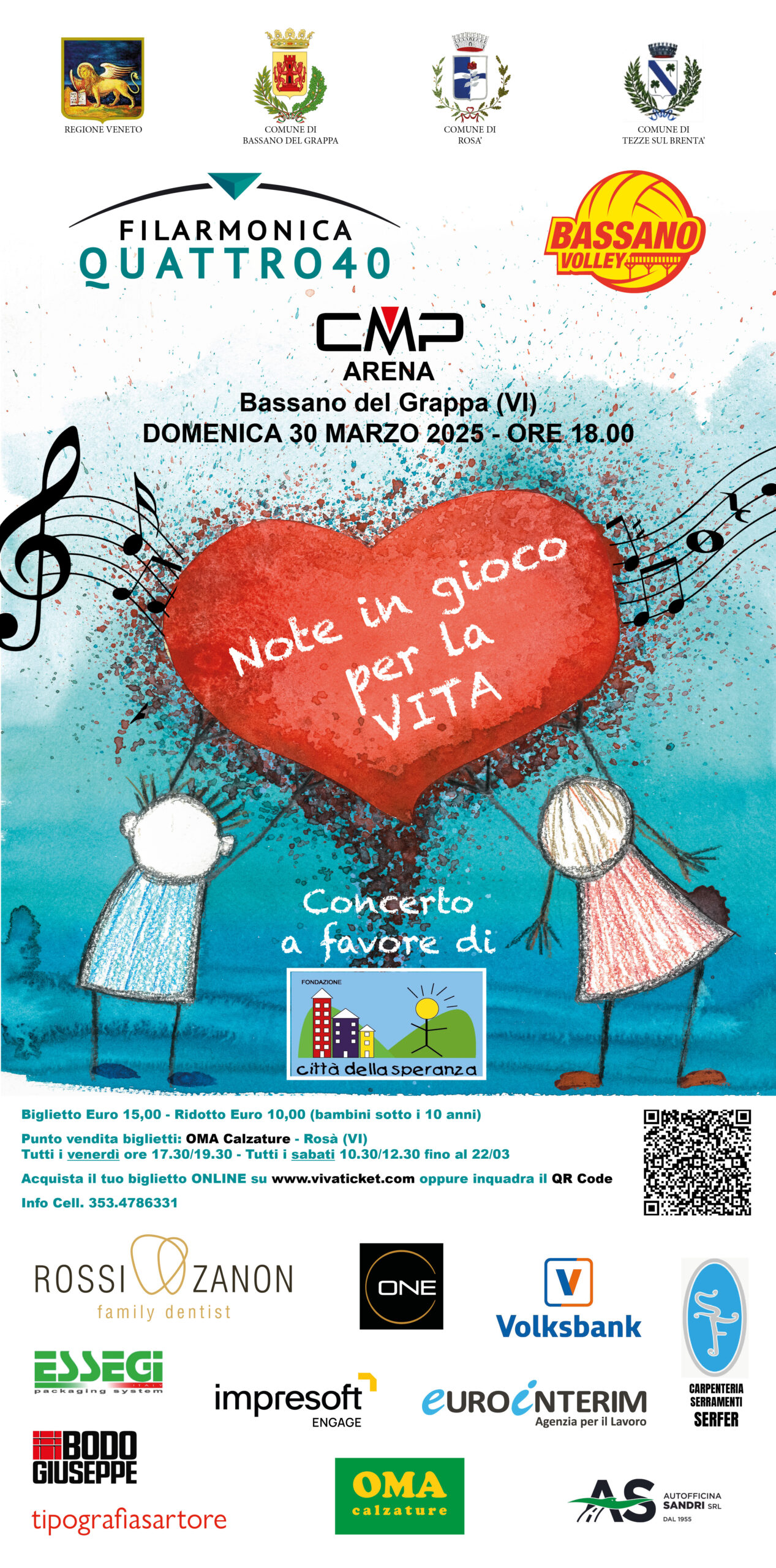locandina dell'iniziativa note in gioco scritto dentro un cuore e le note musicali come sfondo