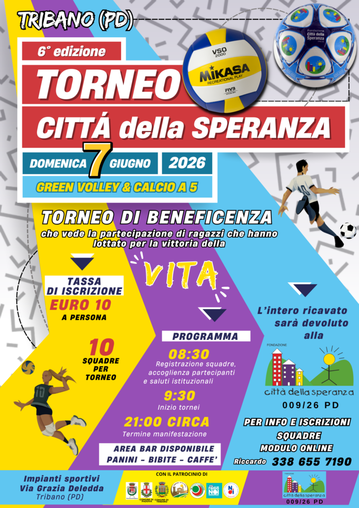 Locandina del Torneo di calcio di Tribano per Città della Speranza