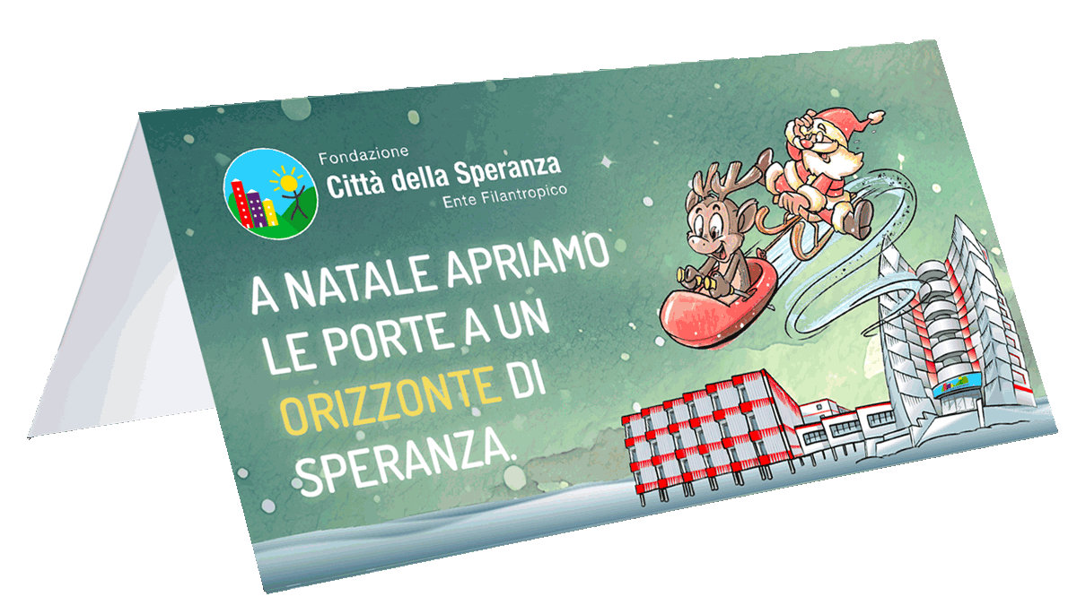 Segnatavolo con il claim A Natale apriamo le porte a un Orizzonte di Speranza